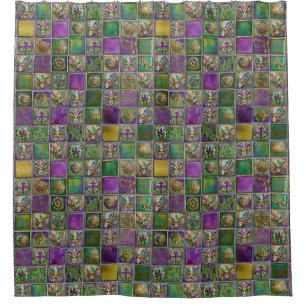 Rideaux De Douche Mardi Gras Masques Plumes Fleur de lis Carreaux Im