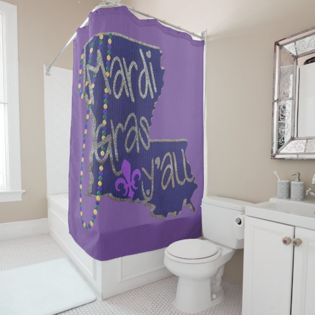 Rideaux De Douche Mardi Gras Y’all Louisiana State Beads Courte de d (En situation)