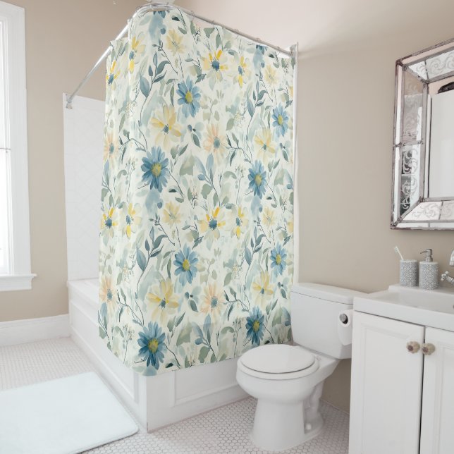 Rideaux De Douche Marguerite de Prairie Douce Aquarelle (En situation)