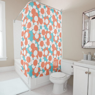 Rideaux De Douche Marguerite Prépa – Monogramme Corail et Turquoise