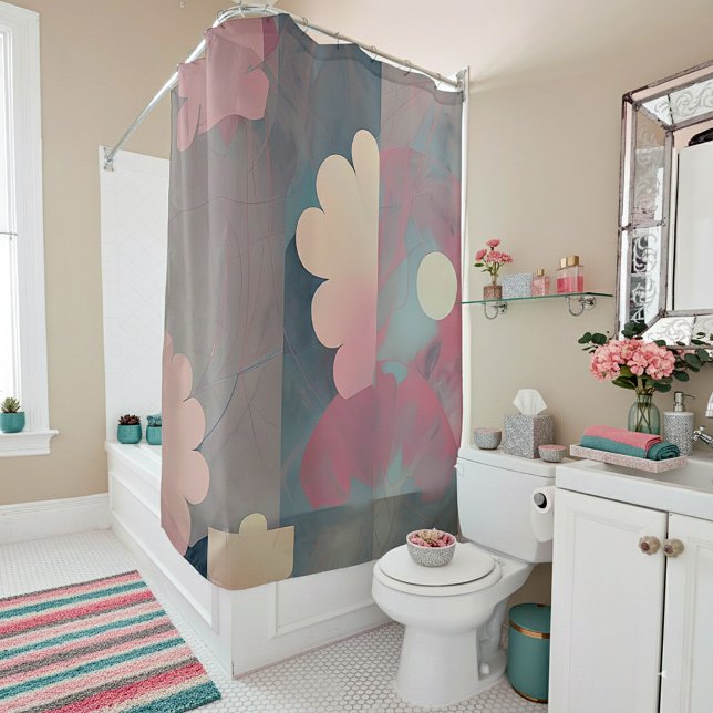 Rideaux De Douche Marguerites abstraites roses atténuées (Créateur téléchargé)
