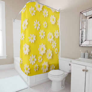 Rideaux De Douche Marguerites avec un arrière - plan jaune