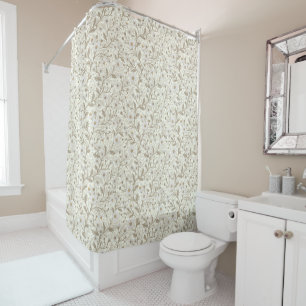 Rideaux De Douche Marguerites en blanc et marron sur fond blanc cass