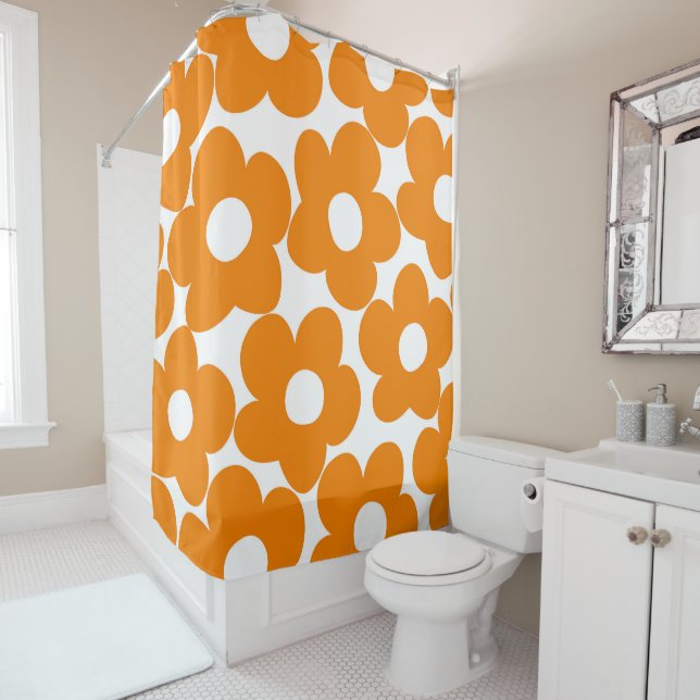 Rideaux De Douche Marguerites Orange Rétro #1 #décoration #art (En situation)