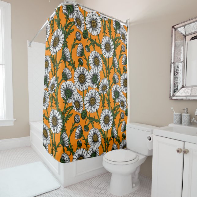 Rideaux De Douche Marguerites sur orange (En situation)