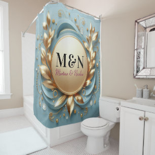 Rideaux De Douche Mariage de mariée noir monogrammé moderne script