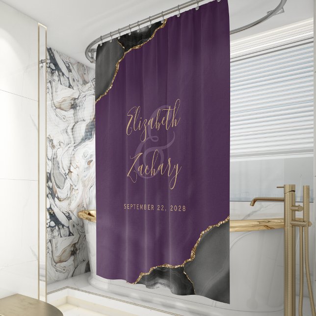 Rideaux De Douche Mariage Élégant Agate Noir Or Violet (Créateur téléchargé)