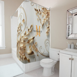 Rideaux De Douche Mariage Moderne Écriture Monogramme Orange Brillan