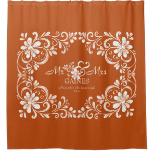 Rideaux De Douche Mariage Romantique Shabby Chic Orange Brûlé M & Mm