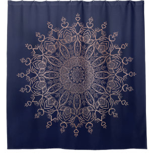 Rideaux De Douche Marine bleu et Rose or Mandala Boho