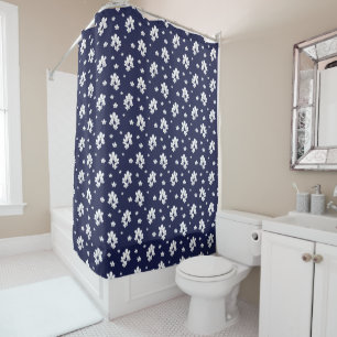 Rideaux De Douche Marine bleu simple mignon motif floral blanc fleur