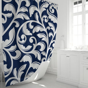 Rideaux De Douche Marine Blue Damask Floral Vine