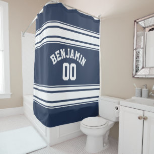 Rideaux De Douche Marine et White Sports Jersey Nom personnalisé Num
