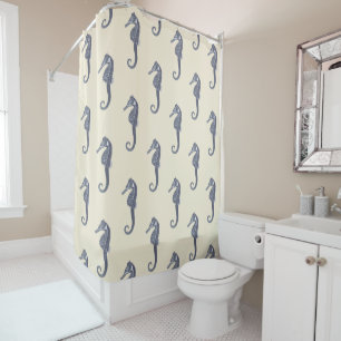 Rideaux De Douche Marine Vintage moderne Bleu Seahorse sur crème bei