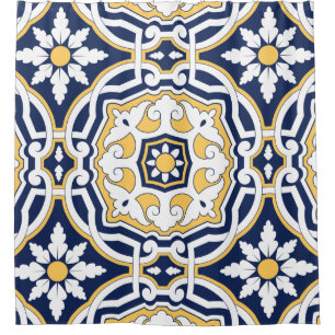 Rideaux De Douche Marocain bleu vif jaune complexe géométrique