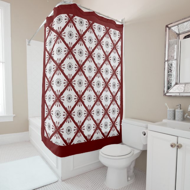 Rideaux De Douche Maroon Rouge Rétro Spiro Motif géométrique Duvet C (En situation)