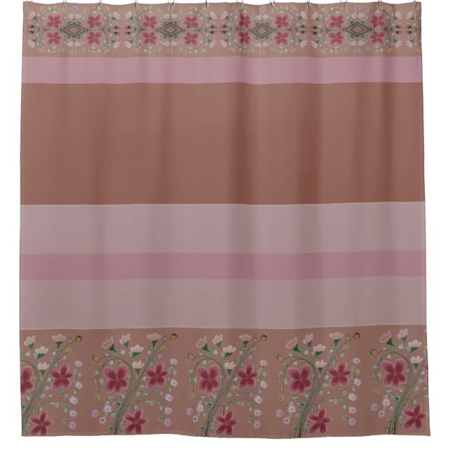 Rideaux De Douche Marron et rose avec motif floral (Devant)