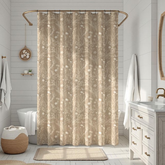 Rideaux De Douche Marron Floral Taupe Élégant (Créateur téléchargé)