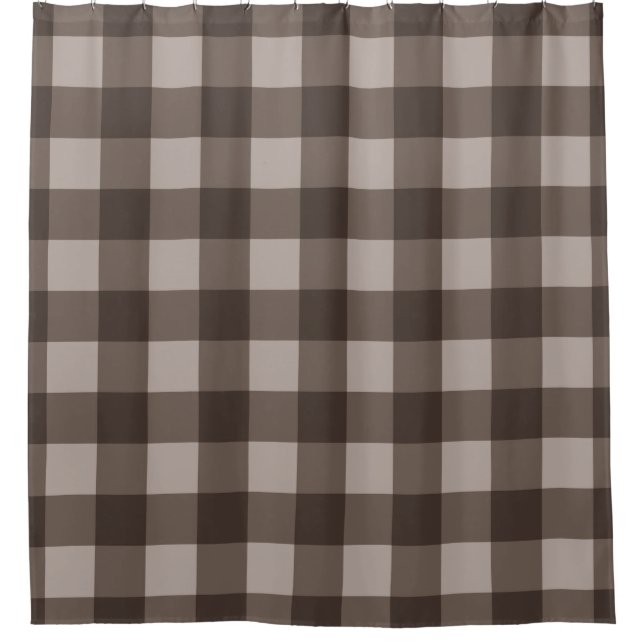 Rideaux De Douche Marron Taupe Beige Rustique Damier Carrés Carreaux (Devant)