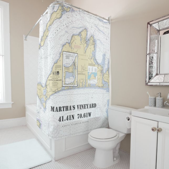 Rideaux De Douche Martha's Vineyard Latitude Longitude Nautique (En situation)