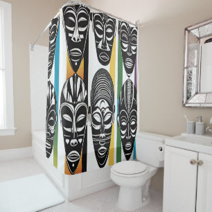 Rideaux De Douche Masques Tribaux Africains Stripes Colorées