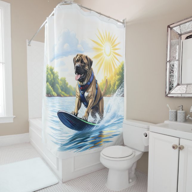 Rideaux De Douche Mastiff bouffon sur un lac (En situation)