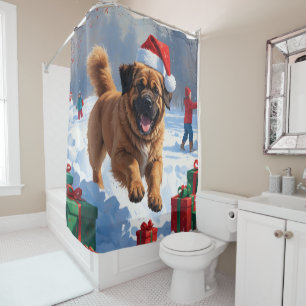 Rideaux De Douche Mastiff Tibétain Courant dans la Neige avec un Cha