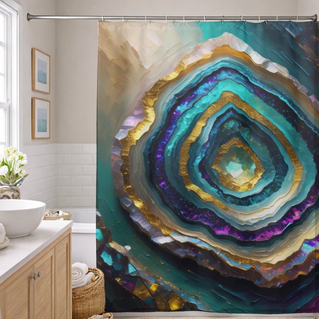 Rideaux De Douche Mauve et Turquoise Blue Geode Gold (Créateur téléchargé)