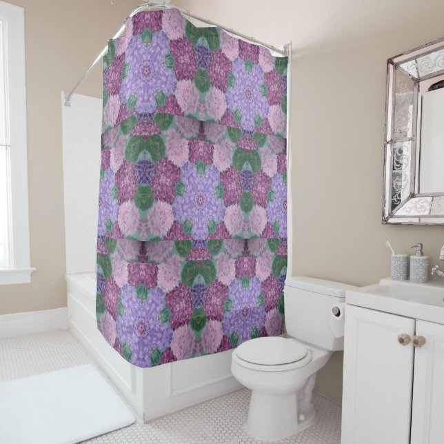 Rideaux De Douche Mauve Violet Et Rose Hydrangée (En situation)