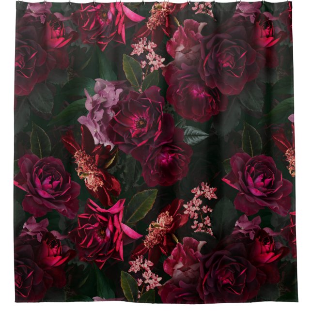 Rideaux De Douche Maximalisme Véritable Moody Florals Rose (Devant)