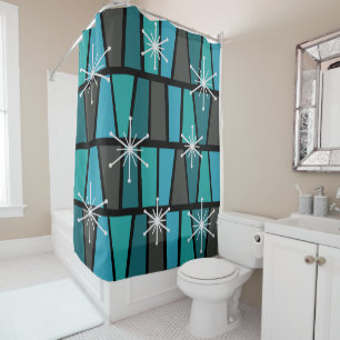 Rideaux De Douche MCM géométrique Abstrait Turquoise Turquoise