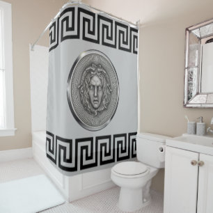Rideaux De Douche Medusa d'argent avec Grey de clé grecque