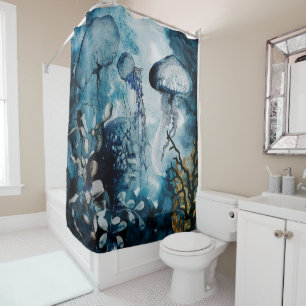 Rideaux De Douche Méduse, herbe de mer aux accents dorés