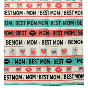Rideaux De Douche Meilleure Maman Bande Dessinée Cœurs Graphique Rét