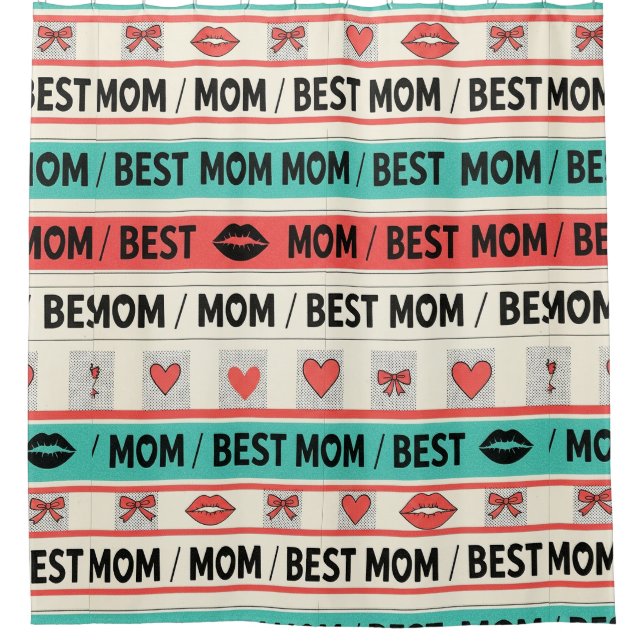 Rideaux De Douche Meilleure Maman Bande Dessinée Cœurs Graphique Rét (Devant)