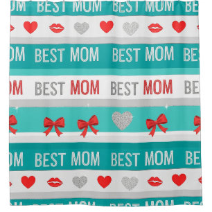 Rideaux De Douche Meilleure Maman Pop Art Cœurs & Rubans Rétro