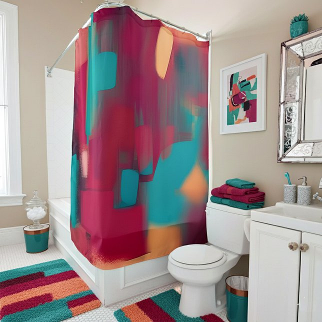 Rideaux De Douche Mélange abstrait rouge et sarcelle (Créateur téléchargé)