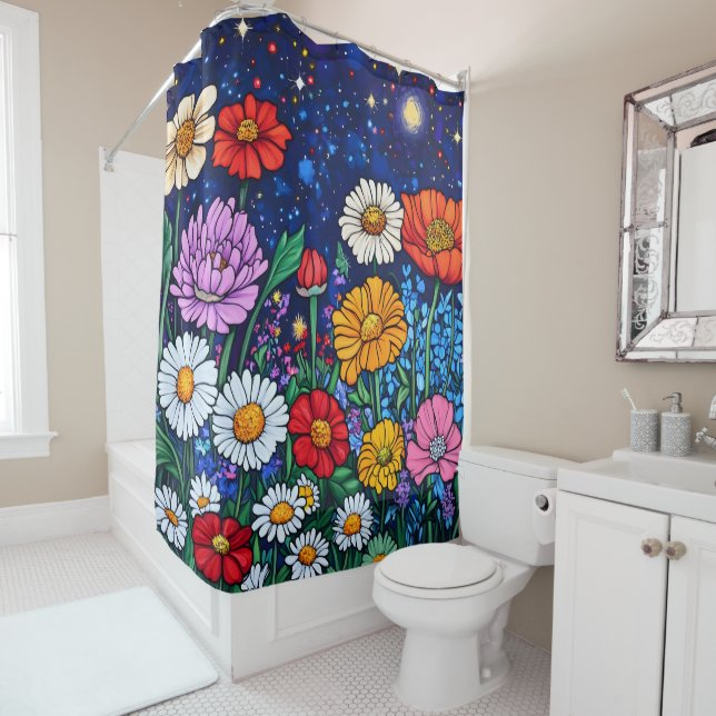 Rideaux De Douche Mélange de fleurs (En situation)