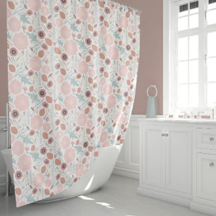 Rideaux De Douche Mélange De Fleurs Saumons Et Bleues