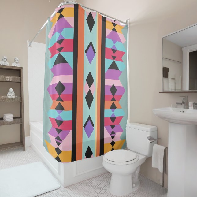 Rideaux De Douche Mélange de Motifs géométriques rétro (Créateur téléchargé)