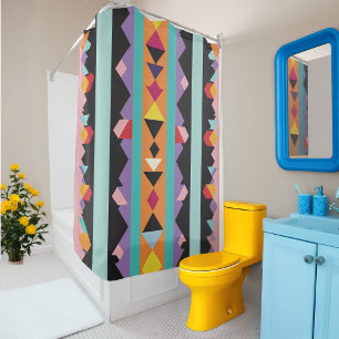 Rideaux De Douche Mélange de motifs rayures et triangles colorés