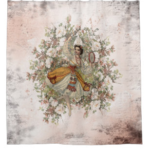 Rideaux De Douche Mélange floral gitan et match de danse vintage