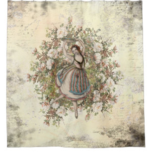Rideaux De Douche Mélange floral gitan et match de danse vintage