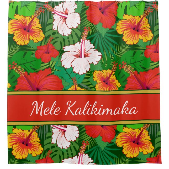 Rideaux De Douche Mele Kalikimaka vacances colorées d'Hibiscus hawaï (Devant)