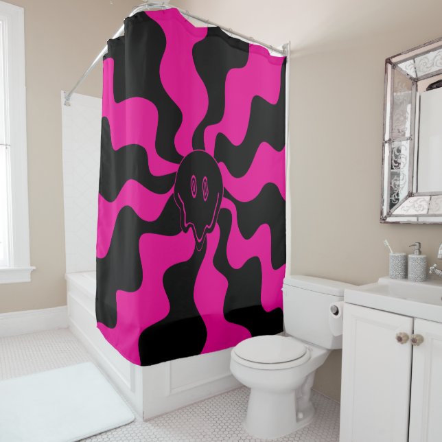 Rideaux De Douche Melt de sourire - Magenta et noir (En situation)