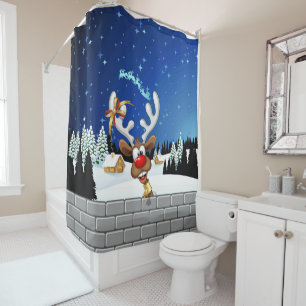 Rideaux De Douche Mème de Noël drôle de renne qui regarde par-dessus