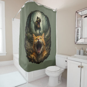Rideaux De Douche Mème de T-Rex drôle & Chat qui hurle