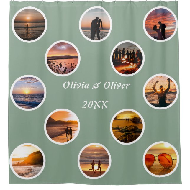 Rideaux De Douche Mémoire Photo Collage Polka Point Monogramme (Devant)
