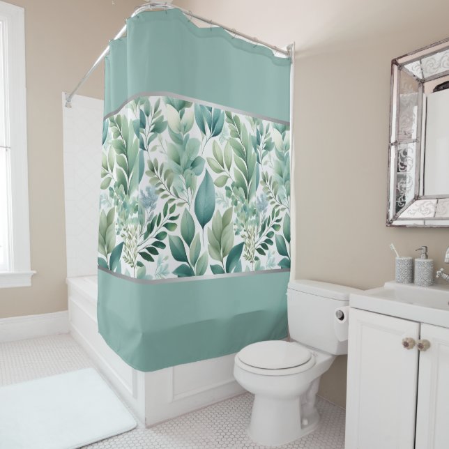 Rideaux De Douche Menthe verte et argent rafraîchissants  (En situation)