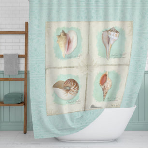 Rideaux De Douche Mer classique Shells Beach Océan Shore Aqua Blue